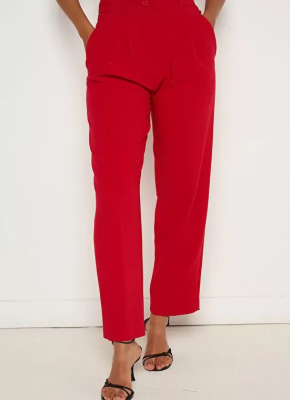 Pantalon Tailleur Taille Haute Rouge Pasalta Sud Express
