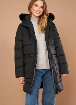 Parka A Capuche Manches Longues Noir Vokita Sud Express
