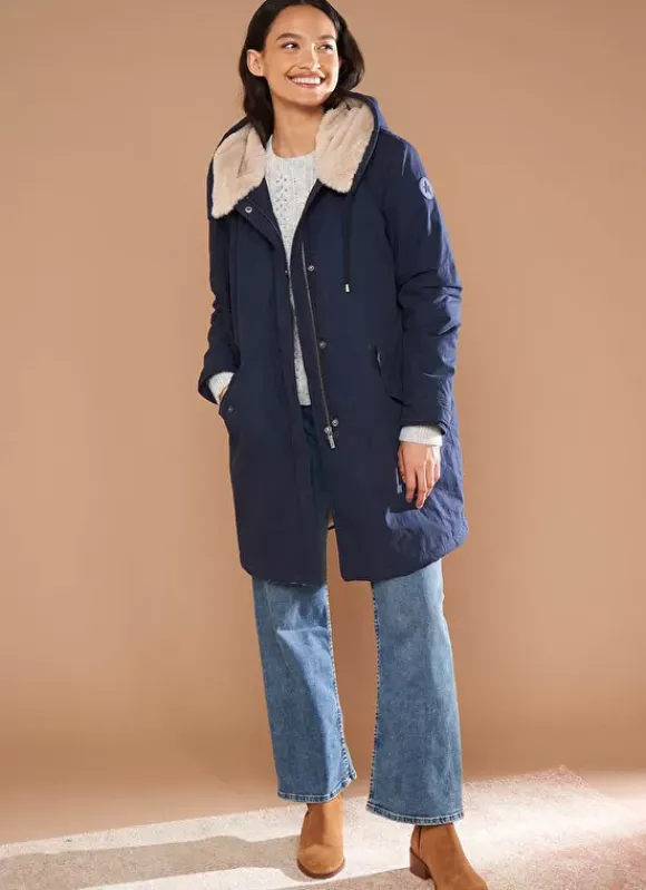 Parka Mi-Longue A Capuche Bleu Velane Sud Express