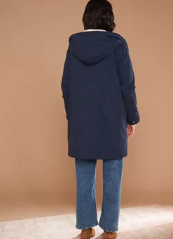 Parka Mi-Longue A Capuche Bleu Velane Sud Express