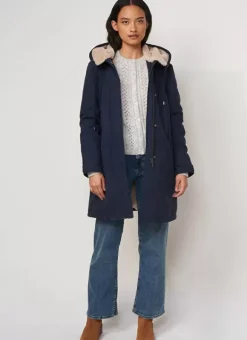 Parka Mi-Longue A Capuche Bleu Velane Sud Express