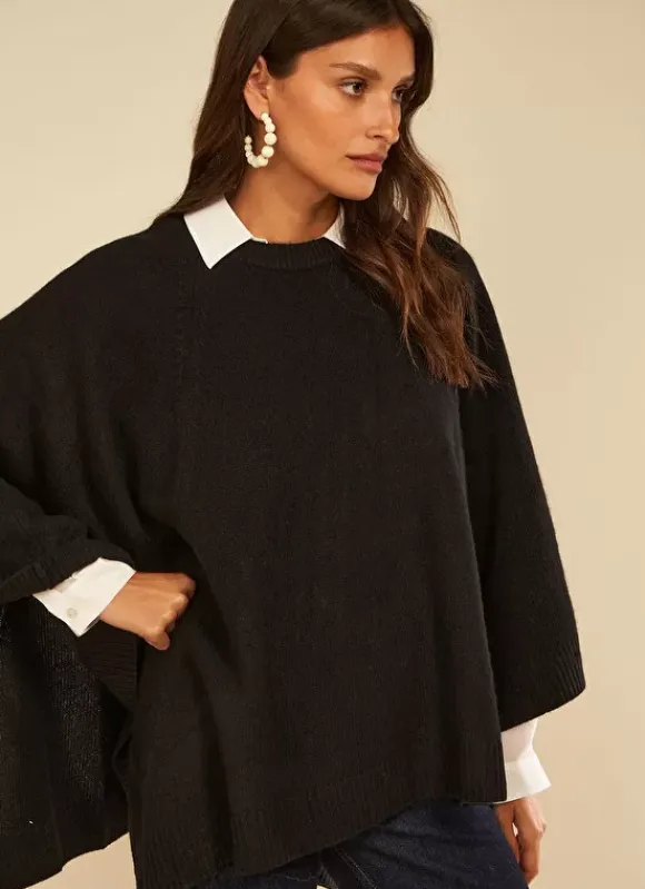 Poncho 100% Cachemire Noir Paulo Sud Express