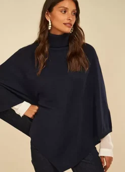 Poncho Asymetrique En Cachemire Marine Presta Sud Express