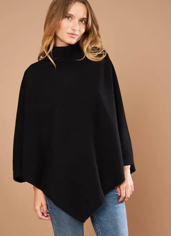 Poncho Asymetrique En Cachemire Noir Presta Sud Express