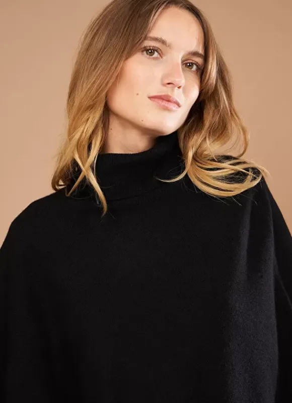 Poncho Asymetrique En Cachemire Noir Presta Sud Express