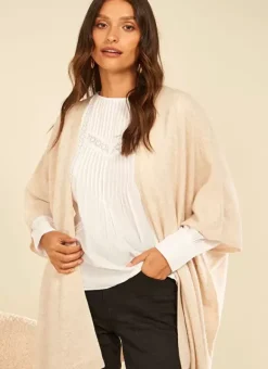 Poncho Long Et Ouvert Pur Cachemire Beige Chine Gwenaelle Sud Express