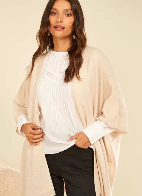 Poncho Long Et Ouvert Pur Cachemire Beige Chine Gwenaelle Sud Express