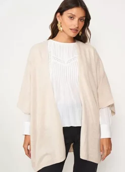 Poncho Long Et Ouvert Pur Cachemire Beige Chine Gwenaelle Sud Express