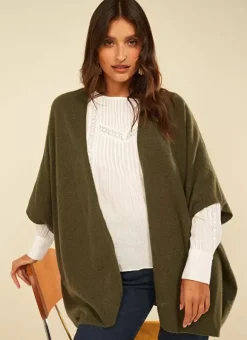 Poncho Long Et Ouvert Pur Cachemire Kaki Gwenaelle Sud Express