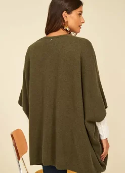 Poncho Long Et Ouvert Pur Cachemire Kaki Gwenaelle Sud Express