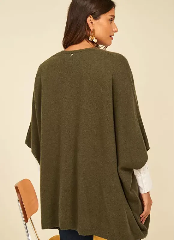 Poncho Long Et Ouvert Pur Cachemire Kaki Gwenaelle Sud Express