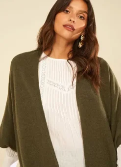 Poncho Long Et Ouvert Pur Cachemire Kaki Gwenaelle Sud Express
