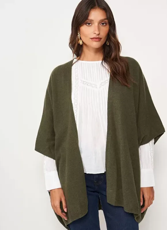 Poncho Long Et Ouvert Pur Cachemire Kaki Gwenaelle Sud Express