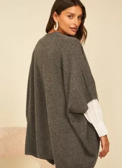 Poncho Long Et Ouvert Pur Cachemire Gris Chine Gwenaelle Sud Express