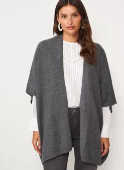 Poncho Long Et Ouvert Pur Cachemire Gris Chine Gwenaelle Sud Express
