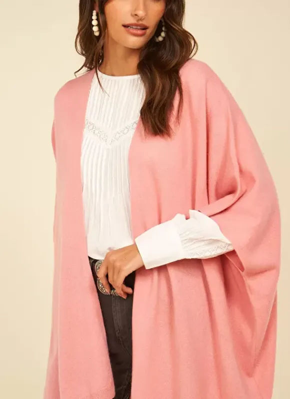 Poncho Long Et Ouvert Pur Cachemire Blush Gwenaelle Sud Express