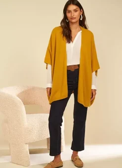 Poncho Long Et Ouvert Pur Cachemire Safran Gwenaelle Sud Express