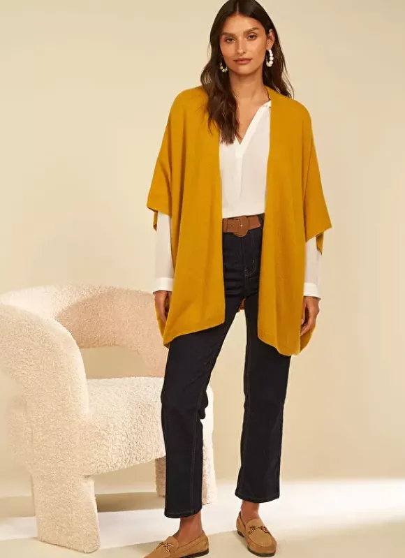 Poncho Long Et Ouvert Pur Cachemire Safran Gwenaelle Sud Express