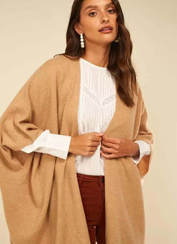 Poncho Long Et Ouvert Pur Cachemire Camel Gwenaelle Sud Express