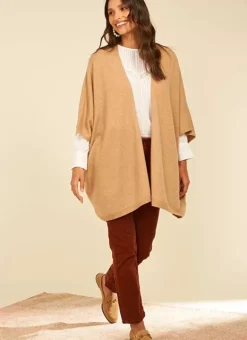 Poncho Long Et Ouvert Pur Cachemire Camel Gwenaelle Sud Express