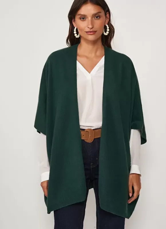 Poncho Long Et Ouvert Pur Cachemire Basilic Gwenaelle Sud Express