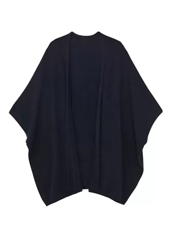 Poncho Long Et Ouvert Pur Cachemire Marine Gwenaelle Sud Express