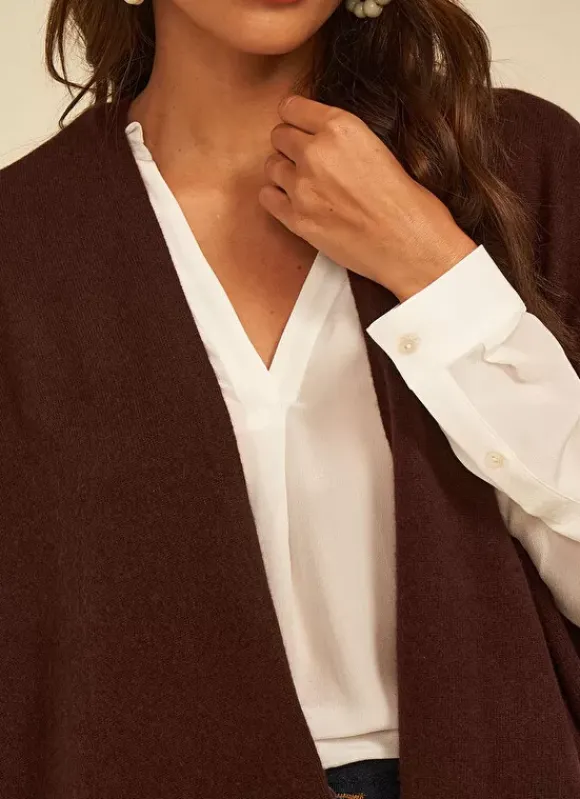 Poncho Long Et Ouvert Pur Cachemire Marron Gwenaelle Sud Express