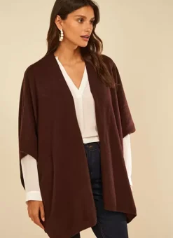 Poncho Long Et Ouvert Pur Cachemire Marron Gwenaelle Sud Express