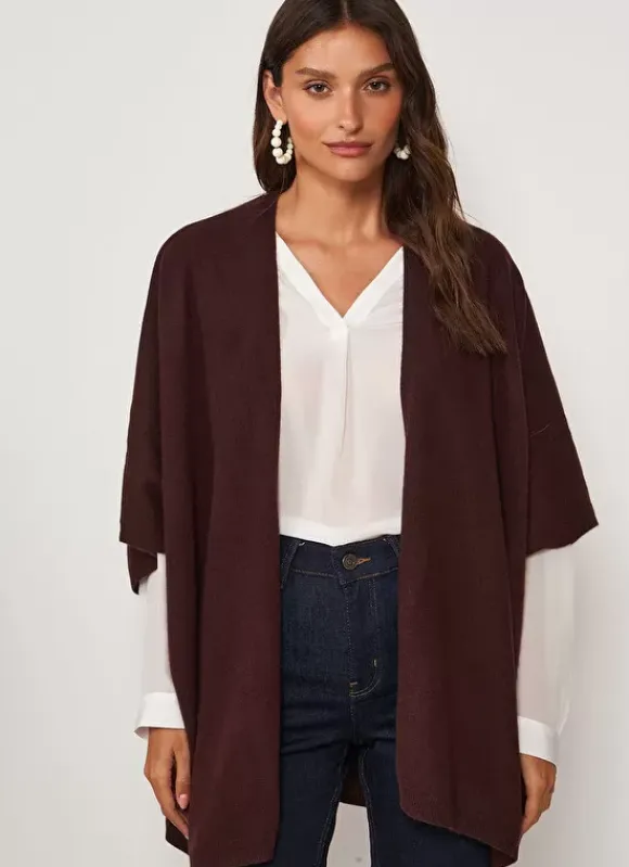 Poncho Long Et Ouvert Pur Cachemire Marron Gwenaelle Sud Express