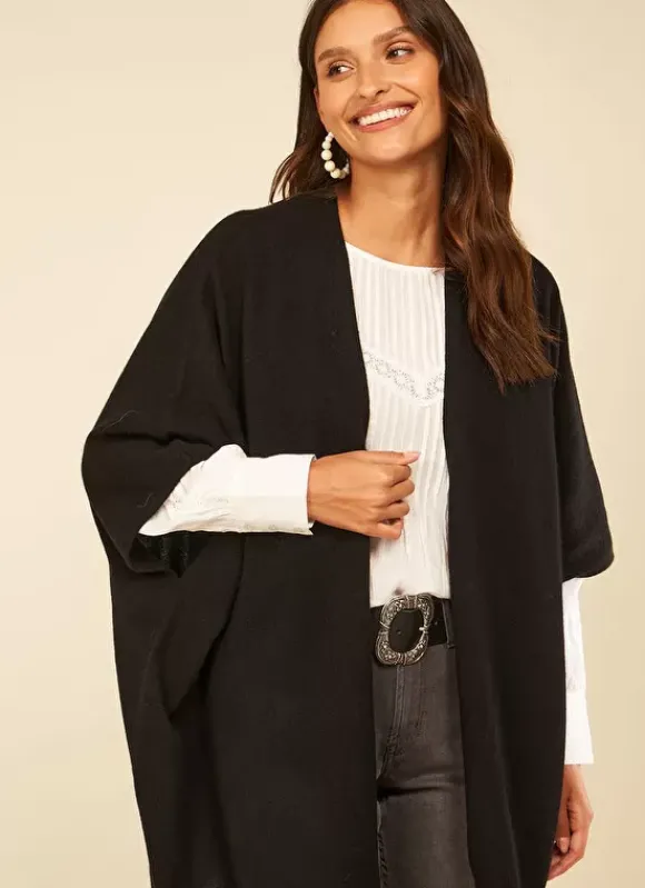 Poncho Long Et Ouvert Pur Cachemire Noir Gwenaelle Sud Express