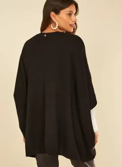 Poncho Long Et Ouvert Pur Cachemire Noir Gwenaelle Sud Express