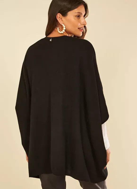 Poncho Long Et Ouvert Pur Cachemire Noir Gwenaelle Sud Express