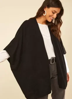 Poncho Long Et Ouvert Pur Cachemire Noir Gwenaelle Sud Express