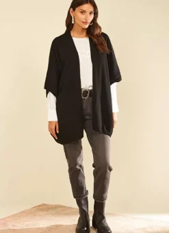 Poncho Long Et Ouvert Pur Cachemire Noir Gwenaelle Sud Express
