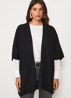 Poncho Long Et Ouvert Pur Cachemire Noir Gwenaelle Sud Express