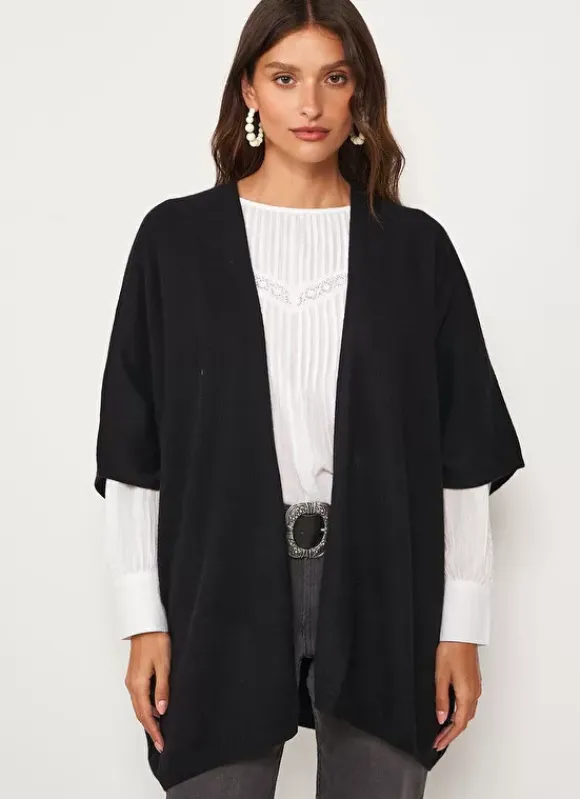 Poncho Long Et Ouvert Pur Cachemire Noir Gwenaelle Sud Express