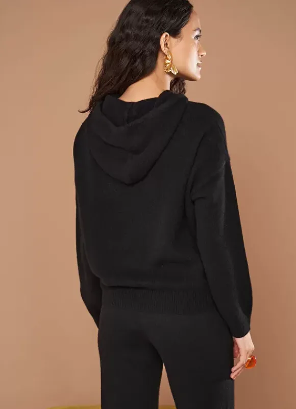 Pull A Capuche En Cachemire Epais Noir Mabebe Sud Express