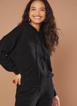 Pull A Capuche En Cachemire Epais Noir Mabebe Sud Express