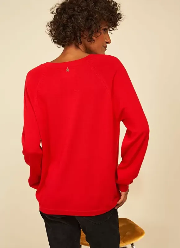Pull A Col V Au Tricotage Jersey Rouge Madeleina Sud Express
