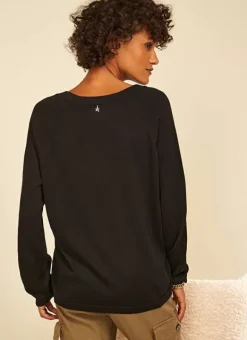 Pull A Col V Au Tricotage Jersey Noir Madeleina Sud Express