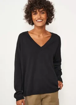 Pull A Col V Au Tricotage Jersey Noir Madeleina Sud Express