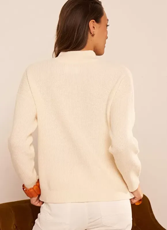 Pull A Cotes Et Col Montant Ecru Macaron Sud Express