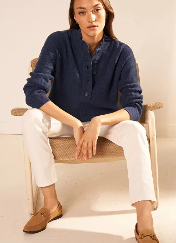 Pull A Cotes Et Col Montant Indigo Macaron Sud Express