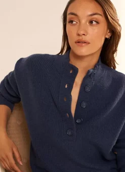 Pull A Cotes Et Col Montant Indigo Macaron Sud Express