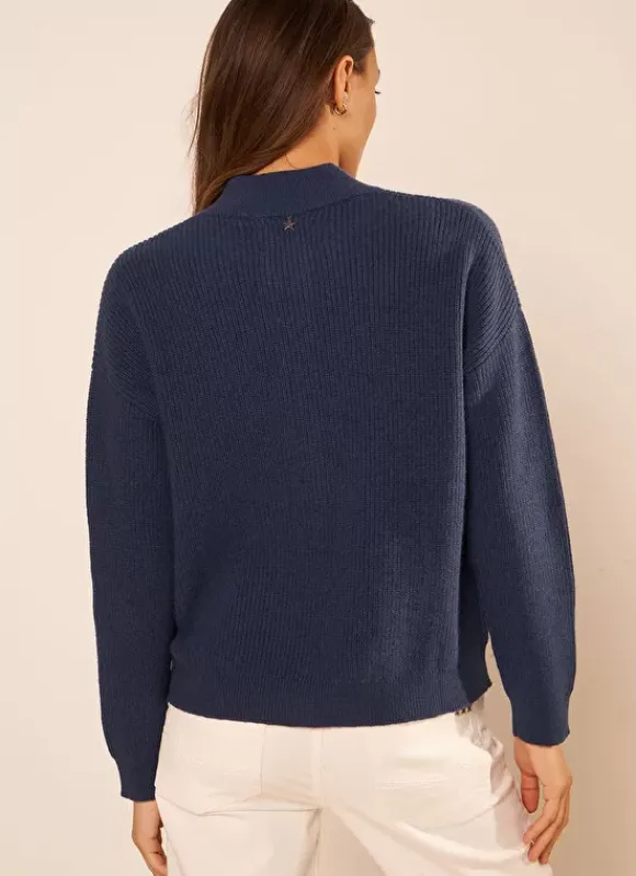 Pull A Cotes Et Col Montant Indigo Macaron Sud Express