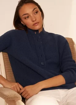 Pull A Cotes Et Col Montant Indigo Macaron Sud Express