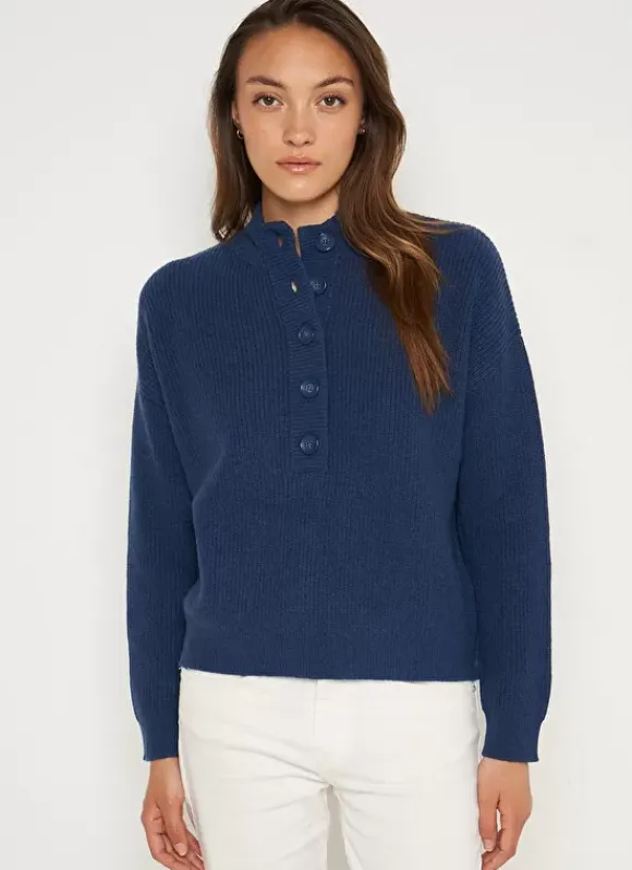Pull A Cotes Et Col Montant Indigo Macaron Sud Express
