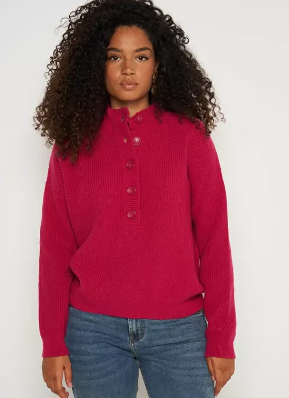 Pull A Cotes Et Col Montant Framboise Macaron Sud Express