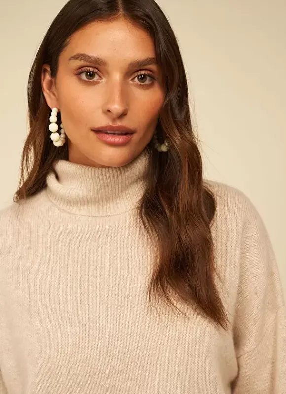 Pull Col Montant, 100% Cachemire Beige Chine Monpran Sud Express