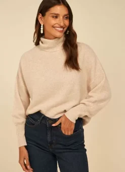 Pull Col Montant, 100% Cachemire Beige Chine Monpran Sud Express